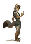  anthro black_nose bottomwear breasts canid canine canis claws clothed clothing coyote digital_media_(artwork) female fingers fur furrybob gesture green_eyes mammal sahara_(nicnak044) simple_background solo standing teeth toes white_background 