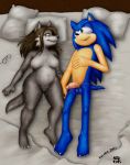  10_nipples 2015 after_sex anthro balls bed blue_fur blush bodily_fluids breasts brown_hair canid canine canis cum duo eyewear female fur genital_fluids glasses grey_fur hair humanoid_penis lying male male/female mammal navel nipples nude on_back penis pillow pussy sonic_(series) sonic_the_hedgehog the_roop vkyrie wolf yellow_eyes 