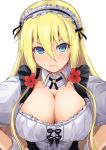  alice_(bishoujo_mangekyou) bishoujo_mangekyou blonde_hair blue_eyes blush breasts cleavage cleavage_cutout detached_collar dress frilled_dress frills highres kanzaki_kureha large_breasts long_hair maid maid_headdress upper_body 