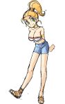  1girl arms_behind_back big_breasts blonde_hair breasts casual chrono_trigger cleavage eyebrows eyelashes feet female female_focus female_only filthypally green_eyes hair human jean_shorts legs looking_at_viewer marle ponytail sandals shorts sketch sleeveless solo solo_focus square_enix tied_hair white_background 
