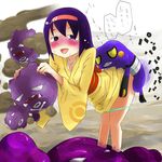  1girl aru bare_legs bent_over bestiality blush croagunk erika erika_(pokemon) from_behind gym_leader hairband japanese_clothes kimono koffing muk panties poison pokemon pokephilia sex short_hair standing underwear vaginal weezing 