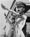  1girl adolf_hitler benito_mussolini bleach breasts greyscale headshop kuna_mashiro monochrome navel nazi nude parody photo real_life small_breasts speh swastika third-party_edit 