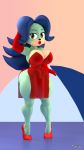  2019 3d_(artwork) abs adventures_of_sonic_the_hedgehog anthro big_breasts big_butt black_nose blue_hair breasts breezie_the_hedgehog brown_eyes butt cleavage clothed clothing digital_media_(artwork) ear_piercing ear_ring eulipotyphlan female footwear full-length_portrait fur gloves green_fur hair hand_behind_head handwear hedgehog hi_res high_heels lipstick makeup mammal panties piercing portrait puckered_lips shoes solo sonic_(series) standing tahlian thick_thighs tight_clothing translucent translucent_clothing underwear voluptuous wide_hips 