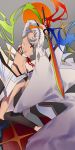  1girl absurdres altera_(fate) ass bangs bare_shoulders black_legwear breasts chocolate_(jitong) dark_skin fate/grand_order fate_(series) grey_background highres holding holding_sword holding_weapon kneehighs looking_at_viewer midriff red_eyes short_hair small_breasts solo sword tattoo veil weapon white_hair 
