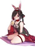  1girl alternate_costume animal_ears azur_lane bangs bare_shoulders black_hair black_swimsuit bubble_tea bunny_ears choker collarbone commentary_request cup disposable_cup drinking_straw drinking_straw_in_mouth expressionless fake_animal_ears hair_over_one_eye hair_ribbon holding holding_cup japanese_clothes jitome kimono looking_at_viewer metal1020 off_shoulder red_eyes ribbon ribbon_choker school_swimsuit shiranui_(azur_lane) short_hair sidelocks simple_background solo swimsuit swimsuit_under_clothes thigh_ribbon water_drop wet white_background 