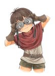  1boy alec_(arc_the_lad) arc_s0222 arc_the_lad arc_the_lad_iii belt brown_eyes brown_hair closed_mouth commentary_request gloves goggles looking_at_viewer shorts simple_background smile solo white_background younger 