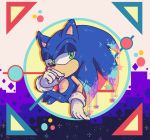  abstract_background anthro beek blue_fur cigarette clothing eulipotyphlan fur gloves green_eyes handwear hedgehog holding_object male mammal sitting smoking solo sonic_(series) sonic_the_hedgehog star 