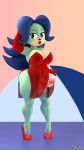  2019 3d_(artwork) abs anthro big_breasts big_penis black_nose blue_hair breasts breezie_the_hedgehog brown_eyes cleavage clothed clothing digital_media_(artwork) ear_piercing ear_ring eulipotyphlan footwear full-length_portrait fur gloves green_fur hair hand_behind_head handwear hedgehog hi_res high_heels intersex lipstick makeup mammal penis piercing portrait puckered_lips shoes solo sonic_(series) standing tahlian thick_thighs tight_clothing translucent translucent_clothing voluptuous wide_hips 