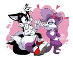  &lt;3 alternate_color anthro black_fur blush canid canine catbeecache clothing crossover duo female fifi_la_fume footwear fox fur gloves handwear kiss_mark male male/female mammal mephitid miles_prower nervous purple_fur signature skunk sonic_(series) tiny_toon_adventures video_games warner_brothers white_fur 
