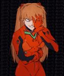  absurdres blue_eyes bodysuit bracer highres long_hair multicolored multicolored_bodysuit multicolored_clothes neon_genesis_evangelion number orange_bodysuit orange_hair pilot_suit plugsuit red_bodysuit roru_(lol_dessin) souryuu_asuka_langley test_plugsuit tsundere turtleneck 