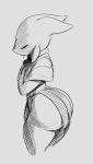  2019 alien beri_(sqoon) black_and_white butt clothed clothing crossed_arms eyes_closed hi_res loincloth male monochrome puwa simple_background sketch solo sqoon tagme tendrils white_background 