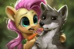  2019 ambiguous_gender assasinmonkey canid canine canis carrot duo equid equine eyelashes feral fluttershy_(mlp) food friendship_is_magic hooves mammal my_little_pony plant vegetable wolf 