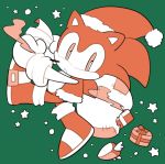  anthro boots christmas clothing costume eulipotyphlan footwear gift green_and_red green_background handwear hat headgear headwear hedgehog holidays looking_back male mammal mittens santa_costume santa_hat sikai simple_background solo sonic_(series) sonic_the_hedgehog star walking 