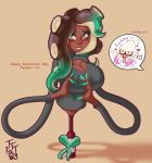  &lt;3 &lt;3_eyes 2019 big_breasts blood blush bodily_fluids bottle breasts callie_(splatoon) cephalopod cleavage clothed clothing coleoid crown decapodiform dialogue duo female heart_sign inkling marie_(splatoon) marine mollusk nintendo pseudo_hair simple_background splatoon sweater tentacle_hair tentacles thetransformtentacle topwear video_games what 