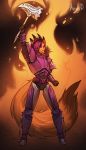  2019 5_fingers ambiguous_gender andyd anthro armor bungie canid canine destiny_(video_game) digital_media_(artwork) fingers hair horn hybrid mammal purple_hair solo 