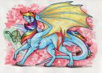 2019 claws dragon duo feral friendship_is_magic hair membrane_(anatomy) membranous_wings multicolored_hair my_little_pony natoli rainbow_dash_(mlp) rainbow_hair scalie smile standing teeth traditional_media_(artwork) western_dragon wings 