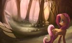  blue_eyes cutie_mark digital_media_(artwork) equid equine female feral fluttershy_(mlp) forest friendship_is_magic fur grass hair magic mammal my_little_pony outside pink_hair pterippus silberhoernchen tree wings yellow_fur 