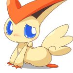  1:1 2012 2_toes 3_fingers ambiguous_gender anthro big_ears black_nose blue_eyes blue_sclera blush butt_wings crepix fingers legendary_pok&eacute;mon looking_away low_res lying mammal nintendo pok&eacute;mon pok&eacute;mon_(species) simple_background toes victini video_games white_background wings 