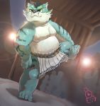  2018 absurd_res anthro belly blue_fur clothed clothing detailed_background felid fur hi_res humanoid_hands male mammal moobs outside overweight overweight_male pantherine raiden_shin&#039;emon sengoku_puzzle sumo tiger white_fur 香瓜 
