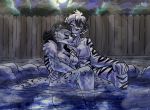  &lt;3 adira_(twokinds) anthro bath bathing black_hair blue_eyes breasts chest_tuft cuddling eyes_closed felid female fence fluffy fluffy_tail fur grey_fur hair harry_campbell hot_spring intimate keidran lap male male/female mammal manpersonguy mrease multicolored_hair muscular night outside pantherine pink_nose rock sitting snow_leopard spots steam stripes tiger tree tuft twokinds water webcomic wet white_fur white_hair 