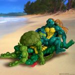  1:1 2010 anal anal_fingering anal_penetration anthro anthro_on_anthro balls beach erection fellatio fingering geminisaint green_body group group_sex leg_grab leonardo_(tmnt) lying male male/male michelangelo_(tmnt) nude on_back open_mouth oral penetration penile penis photo_background raphael_(tmnt) reptile sand scalie seaside sex spread_legs spreading teenage_mutant_ninja_turtles threesome tree turtle url vein water 