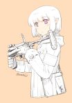  1girl bag chinese_commentary commentary_request gloves grenade_launcher gun handbag jacket miharu_(cgsky) original pointy_ears purple_eyes reloading short_hair solo weapon weapon_request white_hair 