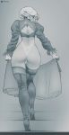  1girl ass boots from_behind full_body gloves greyscale high_heel_boots high_heels highres holding_skirt leotard long_sleeves monochrome naftosaur nier_(series) nier_automata short_hair skirt skirt_removed solo thigh_boots thighhighs thighhighs_under_boots yorha_no._2_type_b 