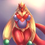  1:1 anthro bedroom_eyes belly big_belly big_breasts blaziken breasts female hair half-closed_eyes hi_res kyodashiro long_hair makeup mascara nintendo pok&eacute;mon pok&eacute;mon_(species) pregnant seductive thick_thighs video_games 