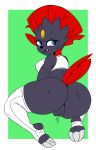  absurd_res big_butt bodily_fluids butt digital_media_(artwork) female hi_res nintendo partly_clothed pok&eacute;mon pok&eacute;mon_(species) pussy simple_background solo sweat thetyrant thick_thighs video_games weavile 