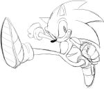  action_pose anthro black_and_white clothing den255 eulipotyphlan footwear gloves grin handwear hedgehog male mammal monochrome pose shoes sketch smile solo sonic_(series) sonic_the_hedgehog 