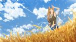  animal_ears blue_eyes brown_hair clouds necklace original sky somehira_katsu 