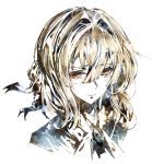  1girl abstract bangs blonde_hair blush brooch closed_mouth crying eyebrows_visible_through_hair hair_between_eyes highres jewelry kvpk5428 long_hair looking_at_viewer neckwear sidelocks simple_background solo tears upper_body violet_evergarden violet_evergarden_(character) white_background 