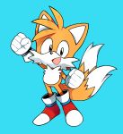  2018 absurd_res anthro canid canine clothing cub dipstick_tail footwear fox fur gloves handwear hi_res male mammal miles_prower multicolored_tail open_mouth open_smile smaiart smile solo sonic_(series) video_games white_fur yellow_fur young 