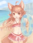  ahoge amber_loli_(character) anthro bd_collie beach blush bottomwear canid canine canis clothed clothing cub cute_fangs day domestic_dog female flat_chested fur hair happy hi_res inner_tube kemono long_hair mammal midriff navel open_mouth outside seaside skirt solo young 