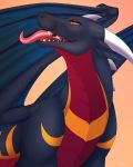  2019 absurd_res amber_eyes anthro black_scales bunsen canid canine canis claws digital_media_(artwork) dragon feral group hair hi_res horn hybrid internal jasafarid male male/male mammal membrane_(anatomy) membranous_wings nexuswolfy open_mouth paws red_hair scales scalie sergal sergeantyakirr soft_vore spines swallowing teeth tendril_(character) throat tongue vore western_dragon wings wolf 