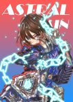 1girl akira_howard astral_chain brown_eyes brown_hair chain gloves h9454cl6reg hair_ornament highres jacket long_sleeves looking_at_viewer police police_uniform short_hair simple_background solo thick_lips uniform 