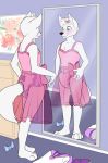  anthro blush canid canine canis clothed clothing crossdressing diaper girly hi_res male mammal mirror nightgown solo translucent wen wolf 