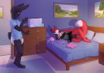  anthro bed canid canine canis clothed clothing crossdressing diaper draw_me_like_one_of_your_french_girls duo eye_contact fox lingerie looking_at_another lying mammal nightgown on_bed on_side pose seductive surprise wen wolf 