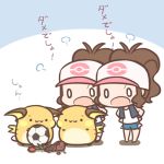  1:1 2019 football_(disambiguation) hilda_(pok&eacute;mon) human japanese_text low_res mammal nintendo open_mouth pok&eacute;mon pok&eacute;mon_(species) raichu rairai-no26-chu simple_background square_crossover text translation_request video_games 