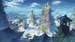  airship animal bird building city clouds original scenic sky somei_yoshinori 