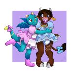  1:1 anthro blush bovid bovine clothed clothing crossdressing diaper duo hi_res hug male mammal pacifier scalie wen 