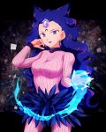  1girl bishoujo_senshi_sailor_moon bodysuit comadori717 earrings jewelry koan_(sailor_moon) long_hair looking_at_viewer purple_hair ribbed_bodysuit solo upper_body wavy_hair 