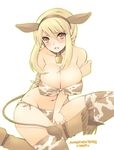  2009 agrias_oaks animal_ears animal_print bell bell_collar blonde_hair blush boots braid breast_hold breasts chinese_zodiac cleavage collar cow_girl cow_print cow_tail curvy final_fantasy final_fantasy_tactics huge_breasts long_hair new_year panties pocopoco side-tie_panties solo tail thighhighs underwear wide_hips year_of_the_ox yellow_eyes 