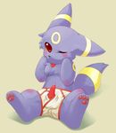  aroused cute eeveelution male nintendo one_eye_closed penis plain_background pok&#233;mon pokemon solo tongue umbreon underwear unknown_artist video_games white_background wink 