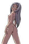  ass blush flat_chest gundam gundam_00 kemono_takahagi looking_back marie_parfacy nipples nude silver_hair solo soma_peries 