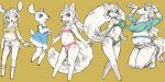  5_fingers anthro bikini blue_eyes bottomwear canid canine canis cervid clothed clothing domestic_dog dress female fingers green_background green_eyes hi_res kemono mammal mouse multiple_images murid murine navel red_eyes rodent shirt shorts simple_background solo standing swimwear topwear utsuki_maito yellow_eyes 