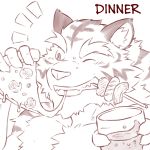  1:1 2017 anthro beverage eating felid food male mammal muscular one_eye_closed pantherine pizza solo tiger urakata5x 