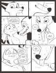  anthro black_and_white bodily_fluids canid canine comic cunnilingus disney drooling duo female fox hi_res judy_hopps lagomorph leporid male mammal mistermead monochrome nick_wilde nude oral pussy rabbit saliva sex speech_bubble text tongue vaginal zootopia 