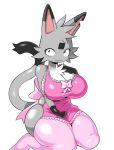  2019 anthro big_breasts blush breasts chest_tuft choco_(moltern) cleavage clothed clothing crossgender digital_media_(artwork) domestic_cat dress felid feline felis female fur grey_fur hand_on_breast hi_res huge_breasts legwear looking_at_viewer maid_uniform mammal pink_clothing pink_dress shaded simple_background sitting slapp smile solo thick_thighs thigh_highs toony tuft uniform white_background 