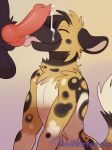  african_wild_dog animal_genitalia animal_penis anthro bodily_fluids canid canine canine_penis cum cum_on_face duo eyes_closed genital_fluids harlem knot licking male male/male mammal penis tongue tongue_out 
